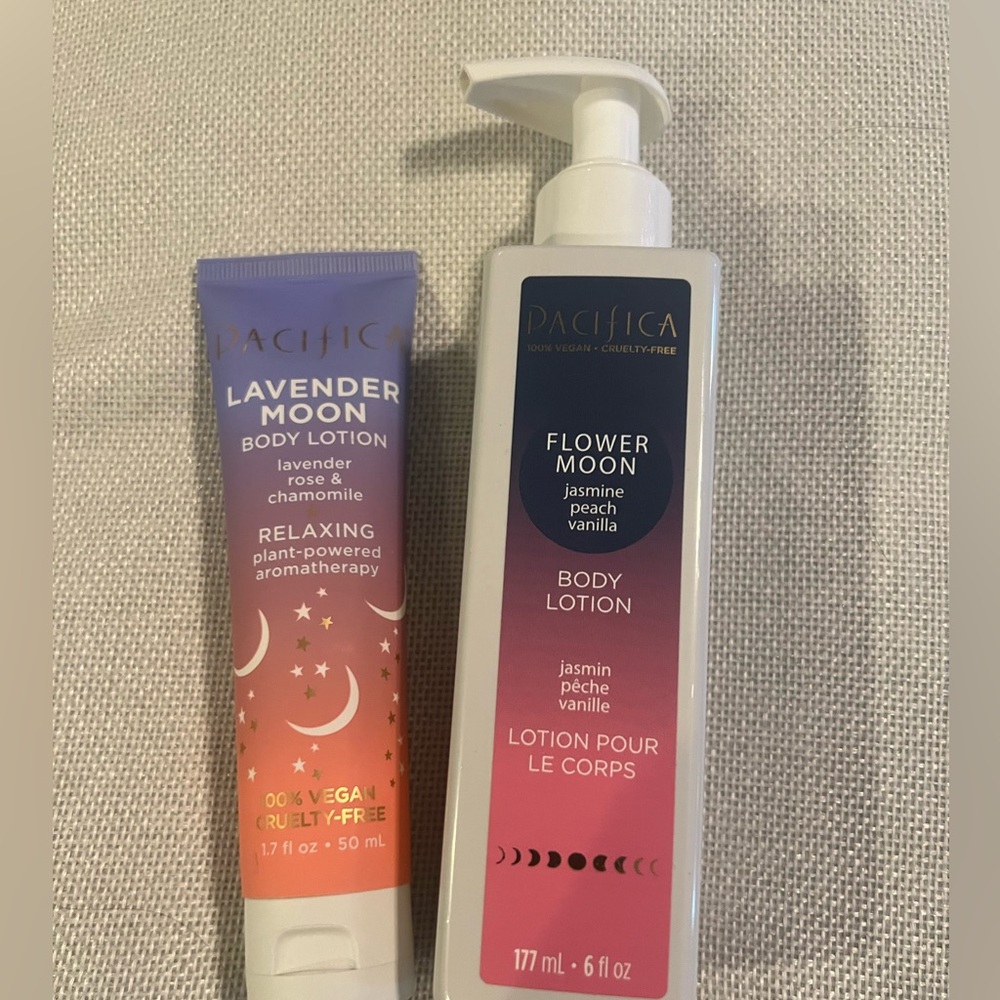 Pacífica Lavender Moon and Flower Moon Body Lot.